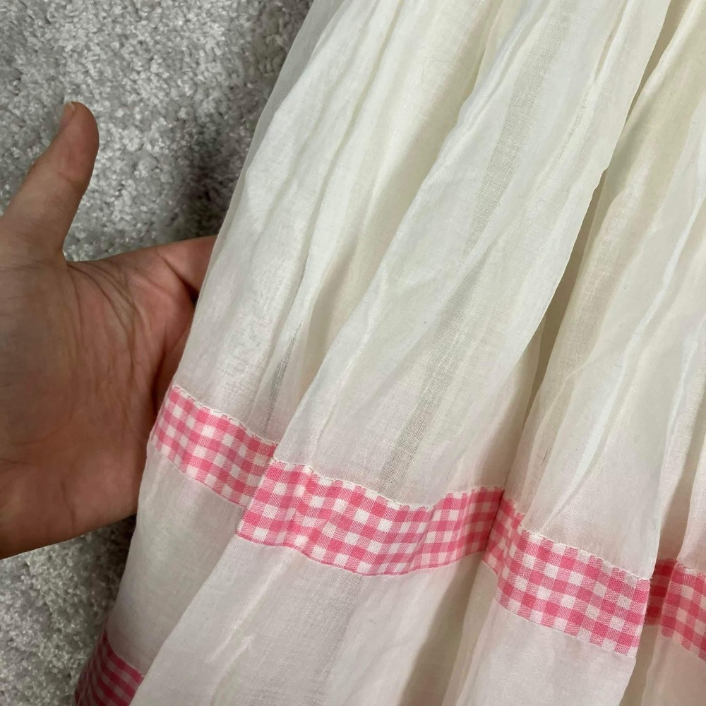 Vintage 50s Pink Gingham Organza Fit and Flare Dress White Sleeveless Midi - Picture 5 of 16